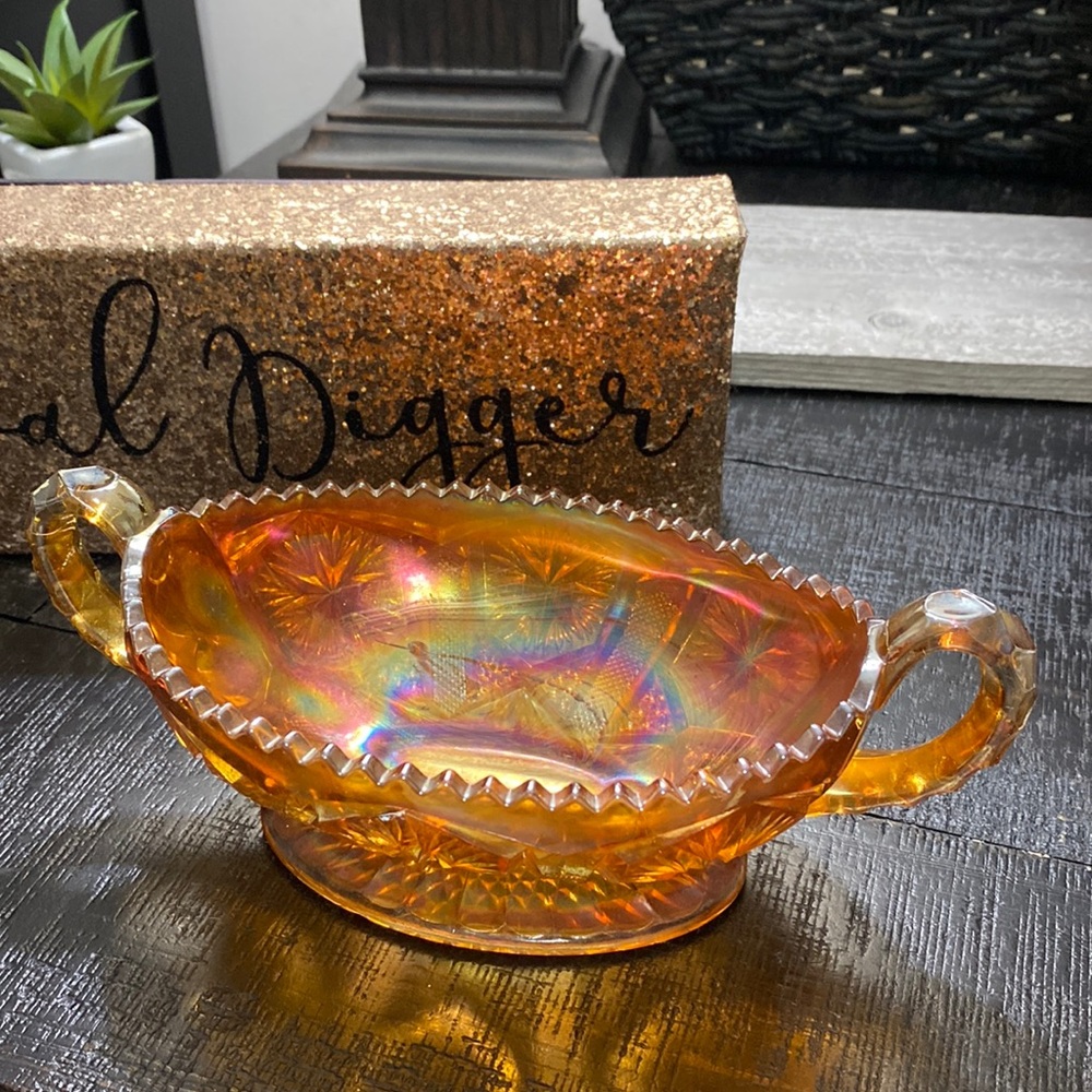 Vintage Imperial Glass Star & File Marigold Sawtooth Bowl!